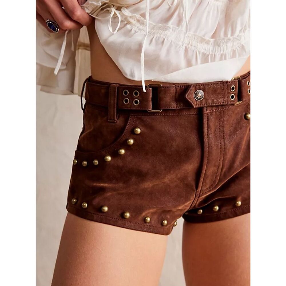 We The Free by Free People Women's The Cool Kid Suede Micro Shorts in Brown - 4